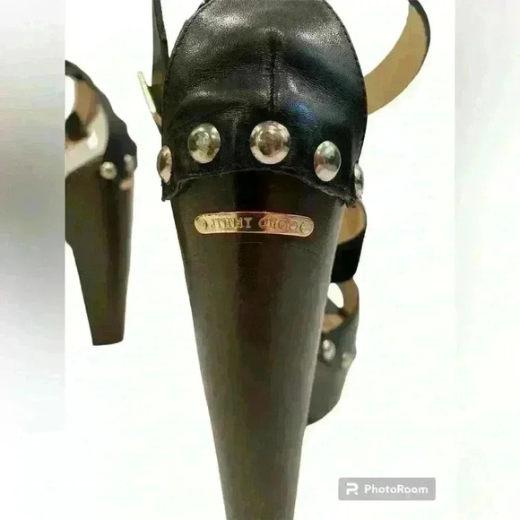 Jimmy Choo Ursula Wood leather suede platform sandal heels studded details - Picture 7 of 13